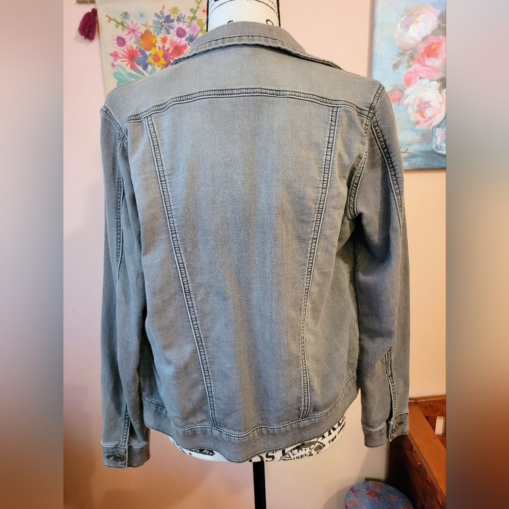 Buffalo David Bitton Light Gray Stretch Denim Knit Jacket, Pockets, EUC, S - Picture 9 of 16